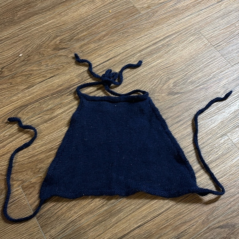 Hand knit only worn once navy blue tie crop top